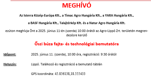 Őszi búza fajta- és technológiai bemutató - Lippó